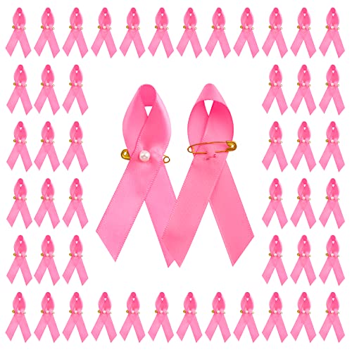 CRAFFANCY Rosa Bänder, 100 Stück Satin-Nadeln für Brustkrebs-Bewusstseins-Bandnadeln, rosa Band-Brosche mit Perlen, Sicherheitsnadeln für Dekoration, Party, Event von CRAFFANCY