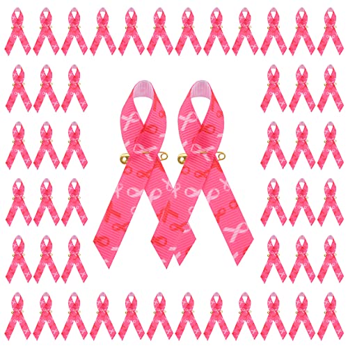 CRAFFANCY Rosa Schleife mit Muster-Design, 100 Stück Satin-Nadeln für Brustkrebs-Bewusstseins-Schleifen-Brosche mit Sicherheitsnadeln für Damen und Herren von CRAFFANCY
