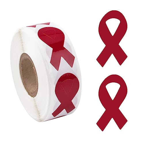 CRAFFANCY Rotes Band-Aufkleber, 500 Stück rotes Band-Bewusstseins-Aufkleber für Herzkrankheiten, HIV/AIDS Bewusstseins-Drogenprävention, Band für Veranstaltungen, Geschenk, Brieftaschen von CRAFFANCY