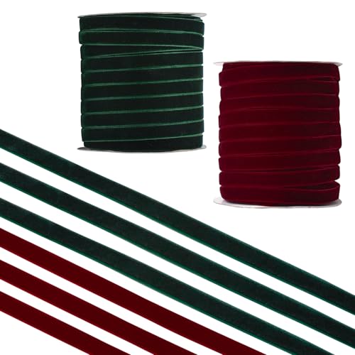 CRAFFANCY Samtband, 45 m pro Rolle, 1 cm, dunkelrot und grün, einseitiges Samtband, Vintage, seidig, weich, für Hochzeitsstrauß, Weihnachtsdekoration CRAFFANCY Samtband, 45 m pro Rolle, 1 cm, dunkelrot und grün, einseitiges Samtband, Vintage, seidig, weich, für Hochzeitsstrauß, Weihnachtsdekoration von CRAFFANCY