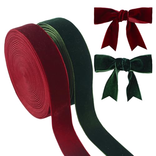 CRAFFANCY Samtband, Weinrot und Seetanggrün, 4,5 m pro Rolle, 3,8 cm, einseitiges Elvetband, Vintage, seidig, weich, für Hochzeit, Weihnachtsdekoration CRAFFANCY Samtband, Weinrot und Seetanggrün, 4,5 m pro Rolle, 3,8 cm, einseitiges Elvetband, Vintage, seidig, weich, für Hochzeit, Weihnachtsdekoration von CRAFFANCY