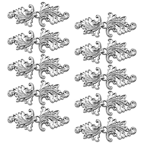 CRAFFANCY Umhang-Verschlüsse, 10 Paar Vintage-Umhang zum Annähen an Haken und Ösen, Wirbelblatt-Form, Cardigan-Clips für Kleidung, Pullover, Schal, Weiß Nickel (Stil 1) von CRAFFANCY