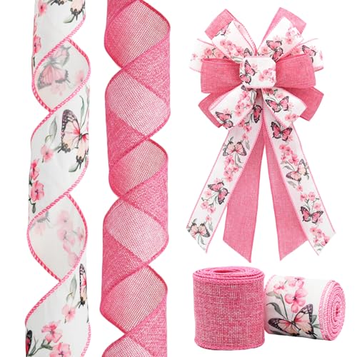Craflox Pinkes Drahtband für Kranzschleifen, 2 Rollen, 6,3 cm breit, 9,1 m insgesamt, sommerrosa Schmetterlings-Blumen-Drahtbänder für Bastelbedarf, rustikale Party, Hochzeit, Schleifendekoration Craflox Pinkes Drahtband für Kranzschleifen, 2 Rollen, 6,3 cm breit, 9,1 m insgesamt, sommerrosa Schmetterlings-Blumen-Drahtbänder für Bastelbedarf, rustikale Party, Hochzeit, Schleifendekoration von CRAFLOX