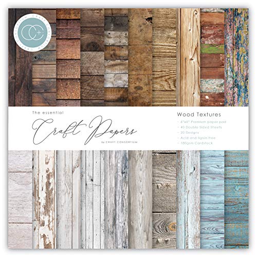 Craft Consortium 600185 Craft Con Papierkissen, Holz, 15,2 cm, Karton, Holztexturen, 20 Designs, Einheitsgröße von Craft Consortium