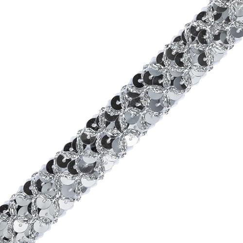 3-reihige Pailletten-Bordüre, nicht dehnbar: nicht elastisches Band zum Basteln, Nähen und Nähen, Hologramm Silber (Silber, 5) Craft Queen LTD von CRAFT Queen LTD