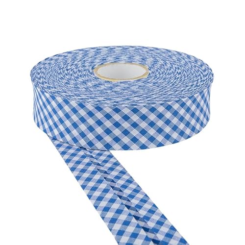 Schrägband, 30 mm breit, Baumwolle, Gingham-Muster, 5 m und 25 m, Weiß, doppelt gefaltet, Einfassung zum Nähen, Wimpelketten, Handwerk, Polster, Paspelierung und Kleidungsstücke (Königsblau, 5 m von CRAFT Queen LTD
