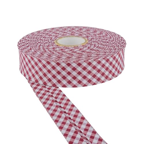 Schrägband, 30 mm breit, Baumwolle, Gingham-Muster, 5 m und 25 m, Weiß, doppelt gefaltet, Einfassung zum Nähen, Wimpelketten, Handwerk, Polster, Paspeln und Kleidungsstücke (Burgundry, 25 m) Craft von CRAFT Queen LTD