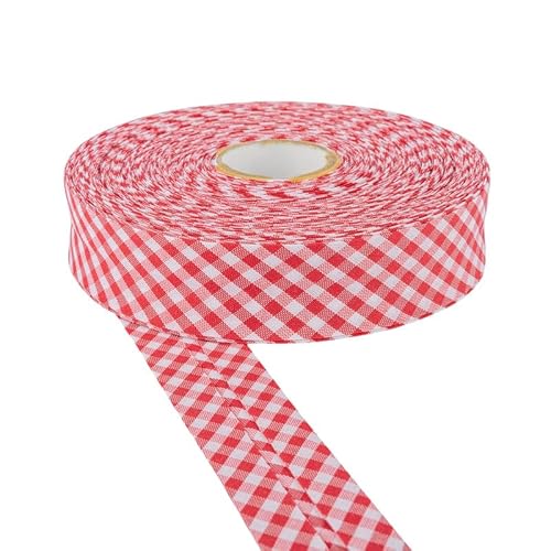 Schrägband, 30 mm breit, Baumwolle, Gingham-Muster, 5 m und 25 m, weiß, doppelt gefaltet, Einfassung zum Nähen, Wimpelketten, Handwerk, Polster, Paspeln und Kleidungsstücke, Rot, 25 m Craft Queen LTD von CRAFT Queen LTD