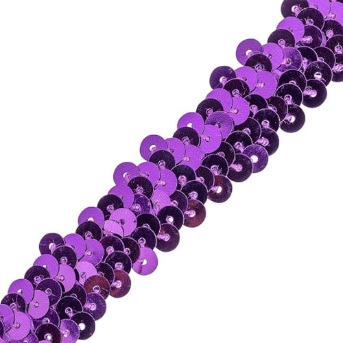 Stretch-Pailletten-Bordüre: elastisches Paillettenband zum Basteln, Nähen und Schneidern, 20 mm breit, vielseitiger Rand für DIY-Projekte (Lila, 5) Craft Queen LTD von CRAFT Queen LTD