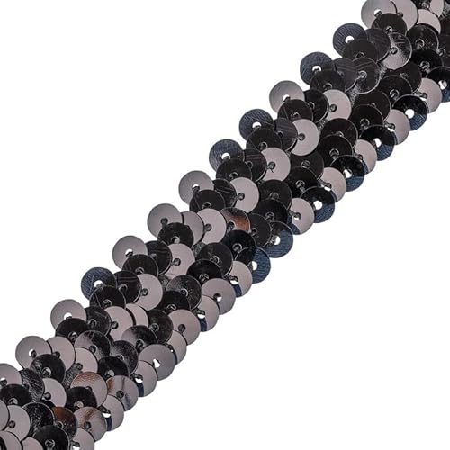 Stretch-Pailletten-Bordüre: elastisches Paillettenband zum Basteln, Nähen und Schneidern, 20 mm breit, vielseitiger Rand für DIY-Projekte (Schwarz, 10) Craft Queen LTD von CRAFT Queen LTD