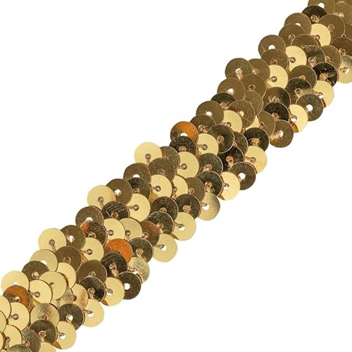 Stretch-Paillettenbesatz: elastisches Paillettenband zum Basteln, Nähen und Schneidern, 20 mm breit, vielseitiger Rand für DIY-Projekte (Gold, 5) Craft Queen LTD von CRAFT Queen LTD