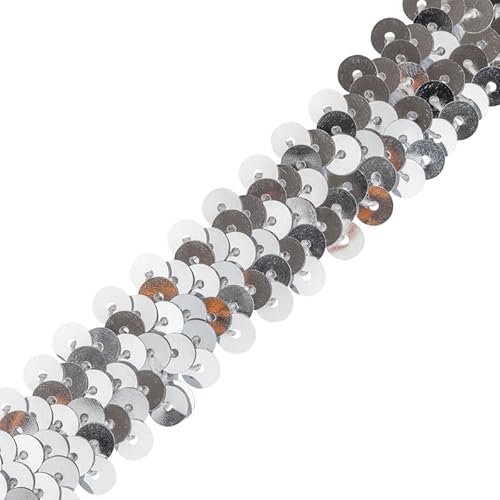 Stretch-Paillettenbesatz: elastisches Paillettenband zum Basteln, Nähen und Schneidern, 20 mm breit, vielseitiger Rand für DIY-Projekte (Silber, 5) Craft Queen LTD von CRAFT Queen LTD