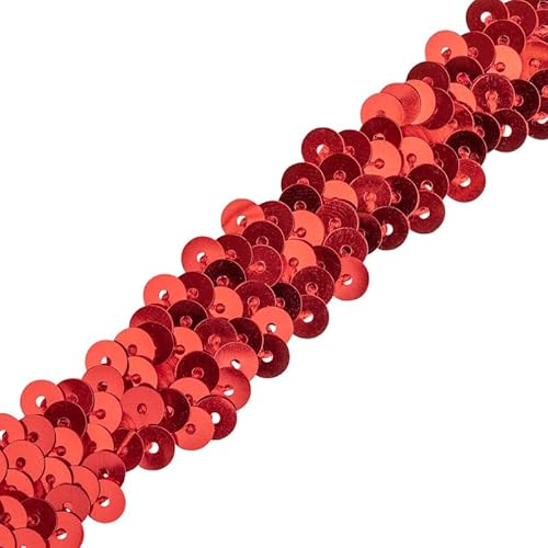 Stretch-Paillettenborte: elastisches Paillettenband zum Basteln, Nähen und Schneidern, 20 mm breit, vielseitiger Rand für DIY-Projekte (Rot, 10) Craft Queen LTD von CRAFT Queen LTD