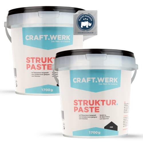 CRAFT.WERK Das Werk für Kreative. - 2x1,7kg Strukturpaste Leinwand (fein) - hochwertige Strukturpaste für Acrylmalerei - einfärbbare Spachtelmasse Acrylmalerei - Made in Germany von CRAFT.WERK Das Werk für Kreative.