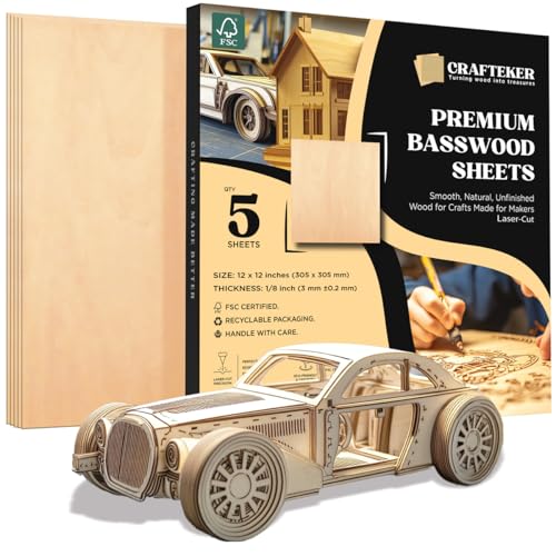 CRAFTEKER Lindenholzplatten, 30,5 x 30,5 cm, 5 Stück, 3 mm dickes, laserfertiges Premium-Sperrholz für Handwerk, Heimwerker, Schulprojekte, dreilagiges FSC-zertifiziertes Holz, glatt, verwindungsfrei CRAFTEKER Lindenholzplatten, 30,5 x 30,5 cm, 5 Stück, 3 mm dickes, laserfertiges Premium-Sperrholz für Handwerk, Heimwerker, Schulprojekte, dreilagiges FSC-zertifiziertes Holz, glatt, verwindungsfrei von CRAFTEKER