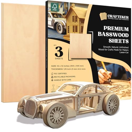 CRAFTKER Lindenholzplatten zum Laserschneiden, 30,5 x 30,5 x 1/8 Zoll, 3 Stück, lasergeschnitten, echte Größe, FSC-zertifiziert, dreilagige Holzplatten zum Gravieren, Brennen, Basteln, Basteln und CRAFTKER Lindenholzplatten zum Laserschneiden, 30,5 x 30,5 x 1/8 Zoll, 3 Stück, lasergeschnitten, echte Größe, FSC-zertifiziert, dreilagige Holzplatten zum Gravieren, Brennen, Basteln, Basteln und von CRAFTEKER