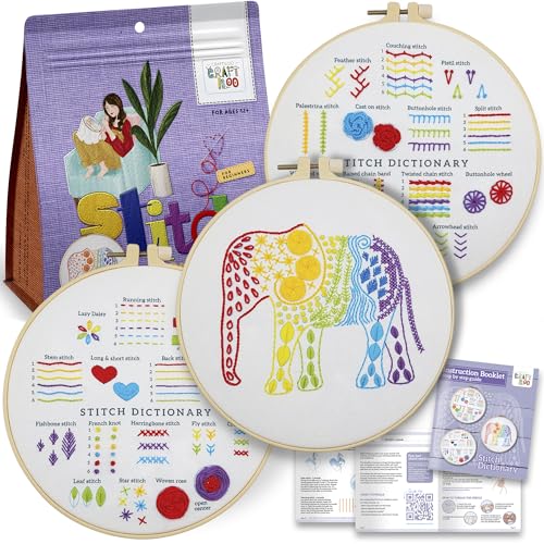 Stickset für Anfänger, 30 Stiche, Stickerei-Set für Anfänger, mit geprägten Stickmustern, Stickset, Stickerei-Starter-Set, Nadelspitzen-Kreuzstich-Set für Kinder und Erwachsene von CRAFTILOO