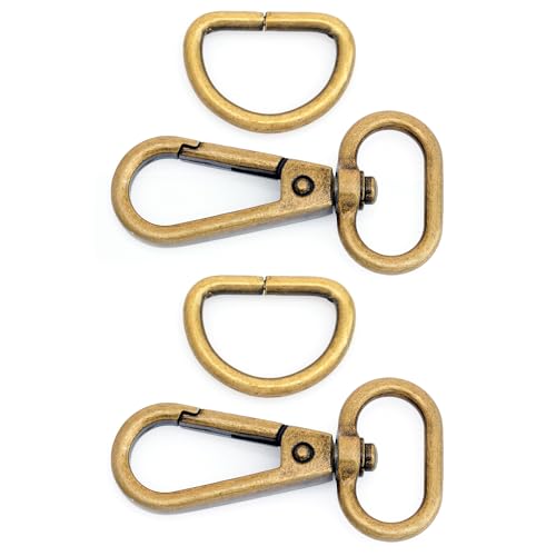 CRAFTMEMORE 2 Sets 1,9 cm Drehkarabinerhaken Karabinerverschluss Push Gate Fashion Clips mit 1,9 cm D-Ringen Tasche Handwerk Zubehör FSD2 (Antik Messing, 3/4 Zoll) von CRAFTMEMORE