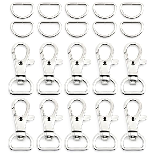CRAFTMEMORE Karabinerhaken mit Drehgelenk, klassische Karabinerverschlüsse mit D-Ringen für Geldbörsenriemen, Schlüsselband, Lederhandwerk, 10 Sets CSD1 (1,27 cm, Silber) von CRAFTMEMORE