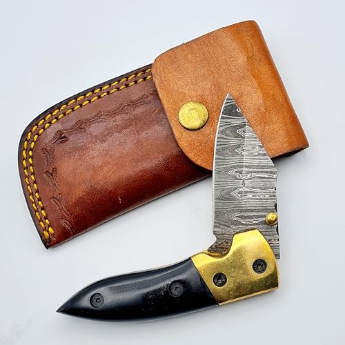 CRAFTOMATIK Damast-Stahl Taschenmesser | Klappmesser | Outdoor Messer | Damastmesser | Rettungsmesser | Handgefertigt | Handmade Folding Knife | FK08 von CRAFTOMATIK