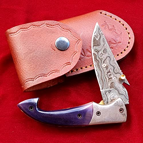Damast-Stahl Taschenmesser | Klappmesser | Outdoor Messer | Damastmesser | Rettungsmesser | Handgefertigt | Handmade Folding Knife | FK41 von CRAFTOMATIK