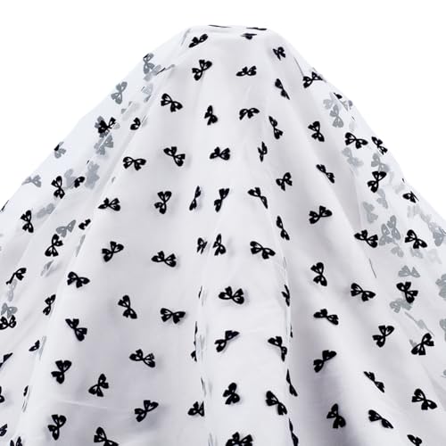 CRAFTYMELODY 1.8M Schwarzer Spitzenstoff Wunderschöne Schleifenstickerei Spitze Weißer Netzstoff Tüll 22.4CM Breiter Polyester Gaze Bestickter Schleier von CRAFTYMELODY