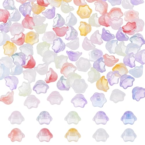 CRAFTYMELODY 10 Farbe Glas Perle 100pcs Bunte Trompete Perle Glockenblume Spacer Perlen Floral Lose Perlen CRAFTYMELODY 10 Farbe Glas Perle 100pcs Bunte Trompete Perle Glockenblume Spacer Perlen Floral Lose Perlen von CRAFTYMELODY