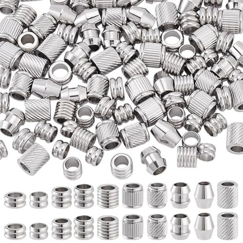CRAFTYMELODY 10 Stil Edelstahl Abstandsperlen Gerillte Säulenperlen 100 Stück Perlen Mit Glatter Oberfläche Lose Perlen Loch Mit 4 5mm Durchmesser Metallperlen Zur Schmuckherstellung von CRAFTYMELODY