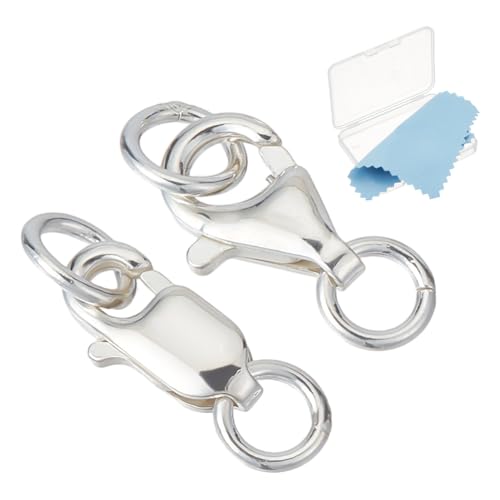 CRAFTYMELODY 10 Stück 2 Stile 925 Sterlingsilber Karabinerverschlüsse Mit Biegeringen Rechteckige Verschlüsse Mit 1 Stück Poliertuch Kleiner Verbinder von CRAFTYMELODY
