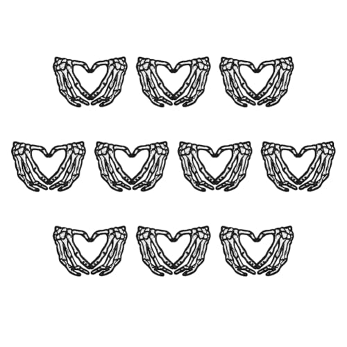 CRAFTYMELODY 10 Stück Skelett Herz Hände Patches 2.4x3.8(1) cm Polyester Schwarz Gothic Liebesskelett Handgestickte Patches Zum Aufbügeln Und Aufnähen Zubehör von CRAFTYMELODY