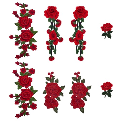 CRAFTYMELODY 10 Stück Stickerei Spitze Klassischn Applikation Zum Aufnähen Polyester Stickerei Retro Rote Applikationen Verzierungen Reparatur von Kleidungszubehör von CRAFTYMELODY