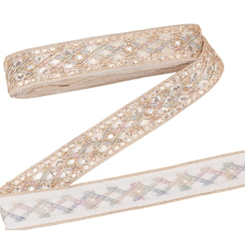 CRAFTYMELODY 10 Yard Jacquard Bandbesatz 1 5/8 Zoll Bestickter Bandbesatz Goldenes Mit Pailletten Und Perlen Besetztes Gewebtes Band Zum Nähen Basteln CRAFTYMELODY 10 Yard Jacquard Bandbesatz 1 5/8 Zoll Bestickter Bandbesatz Goldenes Mit Pailletten Und Perlen Besetztes Gewebtes Band Zum Nähen Basteln von CRAFTYMELODY