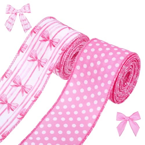 CRAFTYMELODY 10 Yards 2 Stile Frühlingsblumenbänder 2 Rollen Perlrosa Schleifenband Schleifenpunkte Drahtrandband Dekorativer Stoff Bastelbänder CRAFTYMELODY 10 Yards 2 Stile Frühlingsblumenbänder 2 Rollen Perlrosa Schleifenband Schleifenpunkte Drahtrandband Dekorativer Stoff Bastelbänder von CRAFTYMELODY