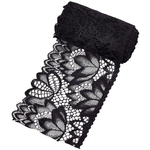CRAFTYMELODY 10 Yards 4 Zoll Schwarzes Dehnbares Spitzenband Aus Polyester Zum Nähen von Spitzenbesatz Elastischer Besatzstoff Mit Klassischnmuster Perfekt Für Geschenkpapier Hochzeitsdekoration von CRAFTYMELODY