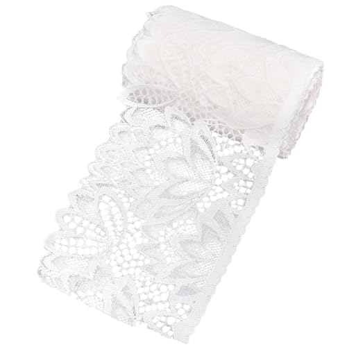CRAFTYMELODY 10 Yards 4 Zoll Weißes Dehnbares Spitzenband Aus Polyester Zum Nähen von Spitzenbesatz Elastischer Besatzstoff Mit Klassischnmuster Perfekt Für Geschenkpapier Hochzeitsdekoration von CRAFTYMELODY