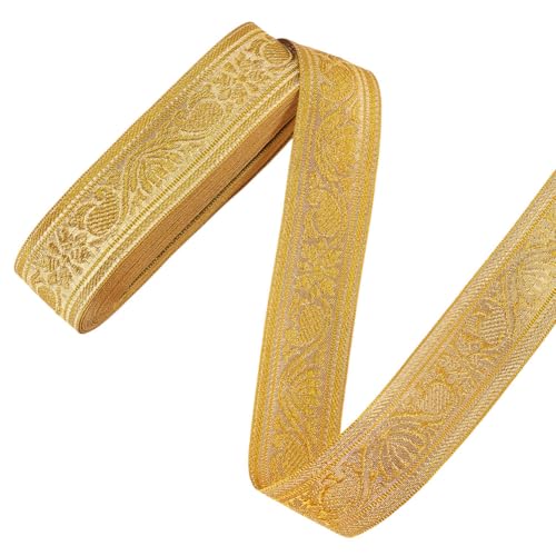 CRAFTYMELODY 10 Yards Jacquardband Goldfarben Besticktes Webband 1 5/8 Zoll Stoffbesatz Vorhangbesatz Zum Selbermachen Nähen Kleidungszubehör von CRAFTYMELODY