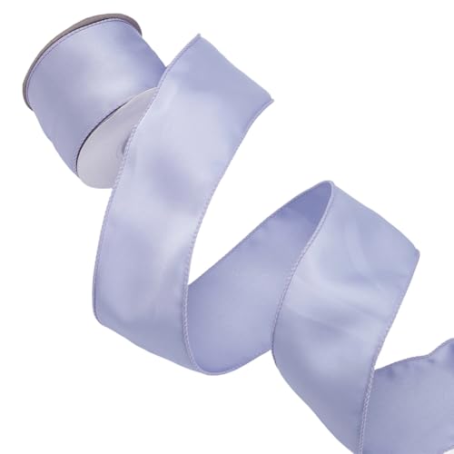 CRAFTYMELODY 10 Yards Polyesterband 2 1/2 Zoll Lavendel Doppelseitige Satinbänder Mit Draht Französisches Blaues Band Für Weihnachtsbaumschmuck von CRAFTYMELODY