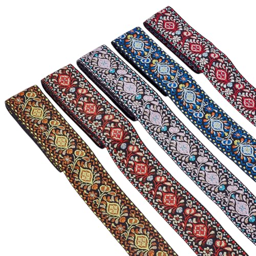 CRAFTYMELODY 10 Yards Vintage Jacquardband 5 Farben Besticktes Webband 1 7/8 Zoll Floraler Stoffbesatz Vorhangbesatz Zum Selbernähen von Kleidung von CRAFTYMELODY