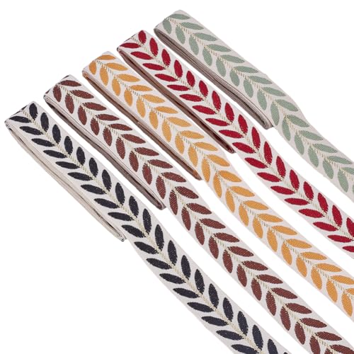 CRAFTYMELODY 10 Yards Vintage Jacquardband 5 Farben Besticktes Webband 1 Zoll Stoffbesatz Mit Blättern Vorhangbesatz Zum Selbernähen von Kleidung CRAFTYMELODY 10 Yards Vintage Jacquardband 5 Farben Besticktes Webband 1 Zoll Stoffbesatz Mit Blättern Vorhangbesatz Zum Selbernähen von Kleidung von CRAFTYMELODY