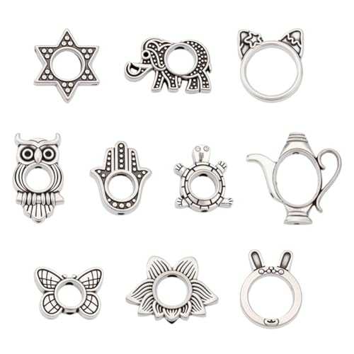 CRAFTYMELODY 100 Stück 10 Stile Perlenrahmen Tibetischer Stil Legierung Tierperlenrahmen Doppelloch Sternschildkrötenrahmen Abstandsperlen Zur Schmuckherstellung von CRAFTYMELODY