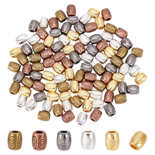 CRAFTYMELODY 100 Stück 5 Farben Hohle Filigrane Metallperlen Im Tibetischen Stil 7mm Fass Abstandshalterperlen Lose Verbindungsstück Charm Perlen Für DIY Armbänder von CRAFTYMELODY