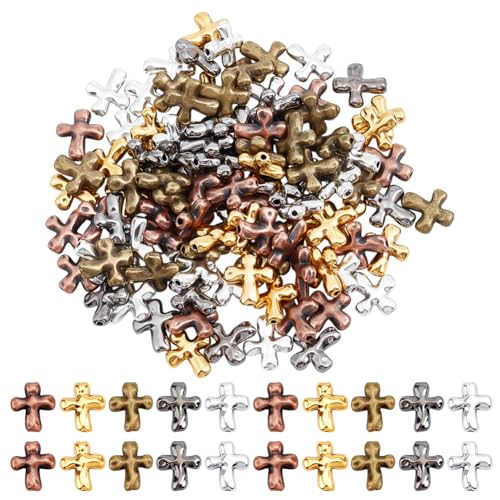 CRAFTYMELODY 100 Stück 5 Farben Kreuzperlen Im Tibetischen Stil Legierung Osterkruzifix Abstandsperlen Metall Lose Abstandsperlen Charm Perlen Masse Zur Schmuckherstellung von CRAFTYMELODY