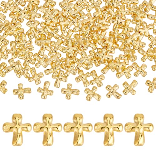 CRAFTYMELODY 100 Stück Goldene Metallkreuzperlen Legierung Tibetisches Kreuz Abstandsperlen 14x12.5x4mm Kruzifix Anhänger Für Die Schmuckherstellung von CRAFTYMELODY