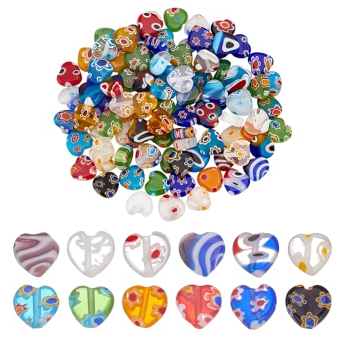 CRAFTYMELODY 100 Stück Herz Handgefertigte Millefiori Lampwork Perlen Glasblumenperle 8mm Liebesform Lose Abstandsperlen Für Schmuckherstellung CRAFTYMELODY 100 Stück Herz Handgefertigte Millefiori Lampwork Perlen Glasblumenperle 8mm Liebesform Lose Abstandsperlen Für Schmuckherstellung von CRAFTYMELODY