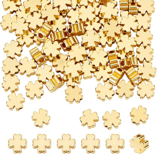CRAFTYMELODY 100 Stück Kleeblattperlen 18 Karat Vergoldetes Messing Vierblättriges Kleeblatt Blumenanhänger Glücksbringer Spacer Perle Bulk Für Halskette Armband Ohrringe CRAFTYMELODY 100 Stück Kleeblattperlen 18 Karat Vergoldetes Messing Vierblättriges Kleeblatt Blumenanhänger Glücksbringer Spacer Perle Bulk Für Halskette Armband Ohrringe von CRAFTYMELODY