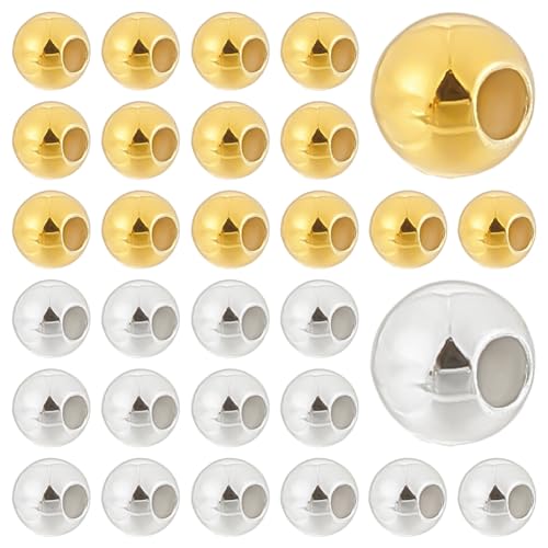 CRAFTYMELODY 100 Stück Runde Perlen 925 glatte Nahtlose Kugelperlen Aus Sterlingsilber 2mm Große Abstandsperlen Großes Loch Für Die Schmuckherstellung von CRAFTYMELODY