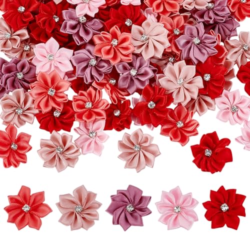 CRAFTYMELODY 100 Stück Satinband Blumen 5 Farben Blumen Polyester Ornament Zubehör Mit Strass Mehrfarbige Kleine Blumenband Applikationen CRAFTYMELODY 100 Stück Satinband Blumen 5 Farben Blumen Polyester Ornament Zubehör Mit Strass Mehrfarbige Kleine Blumenband Applikationen von CRAFTYMELODY