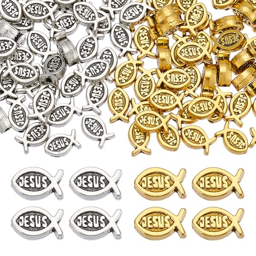CRAFTYMELODY 100 x Kleine Fisch Perlen. Antik Silber Gold Fisch Abstandshalterperlen Tibetische Vintage Legierung Charms Perlen Metall Lose Perlen Bulk Glücksbringer Niedliche Perlen von CRAFTYMELODY