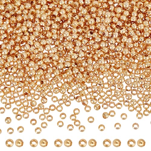 CRAFTYMELODY 1000 Stück Messingperlen Echt 18K Vergoldet Runde Perlen 2mm Nahtlos Glatt Lose Winzige Metall Spacer Perlen Stapelbar Bulk von CRAFTYMELODY