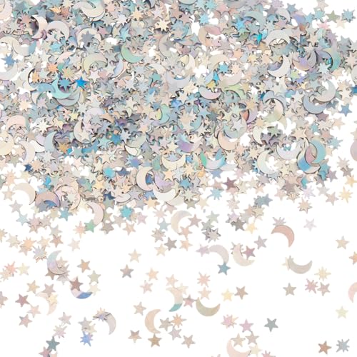 CRAFTYMELODY 105g Stern Und Mondkonfetti Glitzerkonfetti Pailletten Silberfarbenes Stern Und Mondkonfetti Aus Kunststoff Party Tischverzierung Dekorationen von CRAFTYMELODY